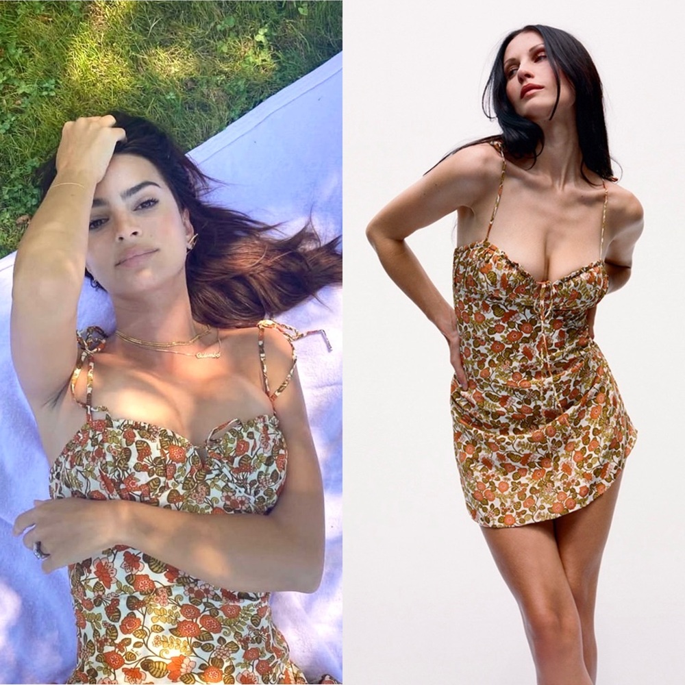 REALISATION Silk‎ Floral Sweetheart Bustier Model Off Duty Coquette 90s Dress XS